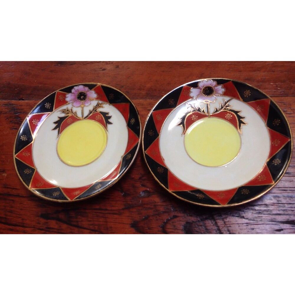 Vtg 1920s Moriyama Mori-Machi Moriage Gold Hand Painted Japan Small Suacers